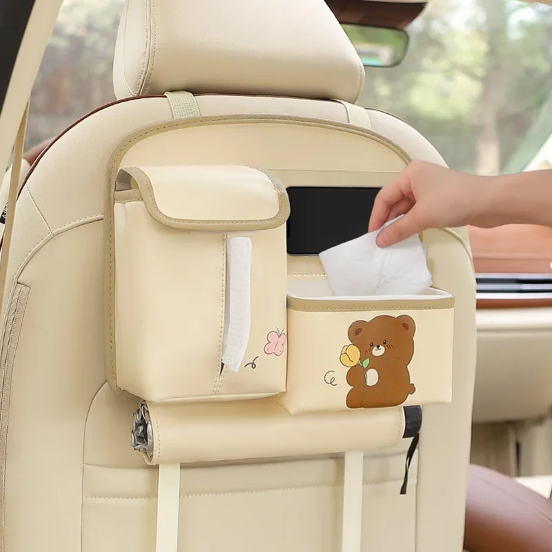 Multifunctional Car Storage Bag Cute Cartoon Rear Seat Back-Mounted Storage Bag for Car Interior Garbage Barrel