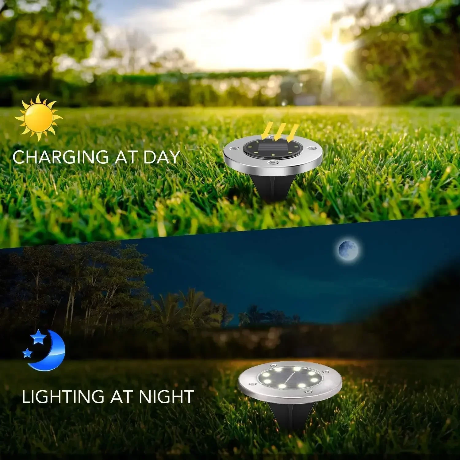 Imagem -04 - Solar Power Disk Light Jardim ao ar Livre Luz Subterrânea Deck Spotlight Enterrado Solar Led Lawn Lamp Decoração 8leds