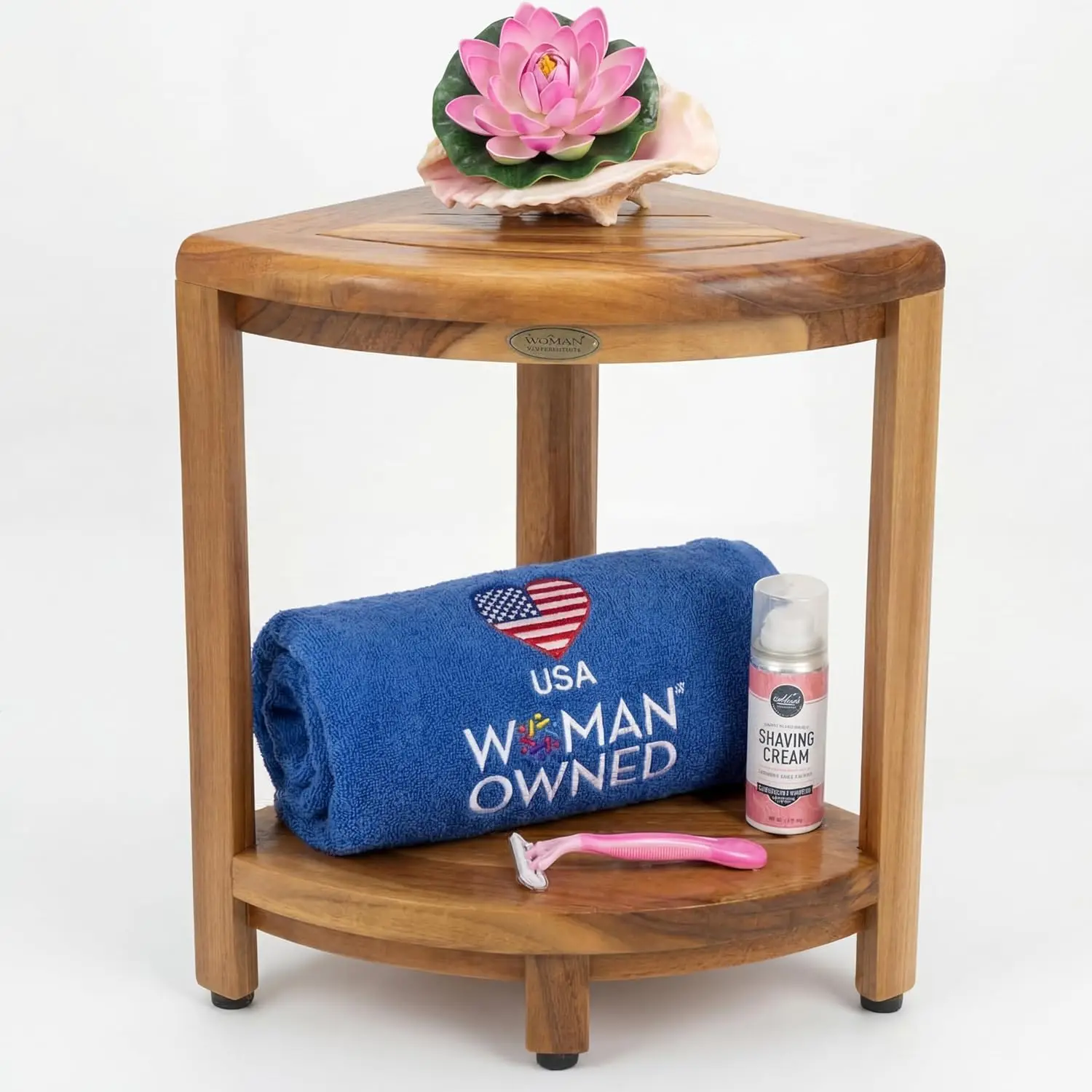 

Teak Corner Shower Shelf – 2 Tier Waterproof Bathroom Storage Organizer Compact Wood Storage | Water-Resistant Design | Spac