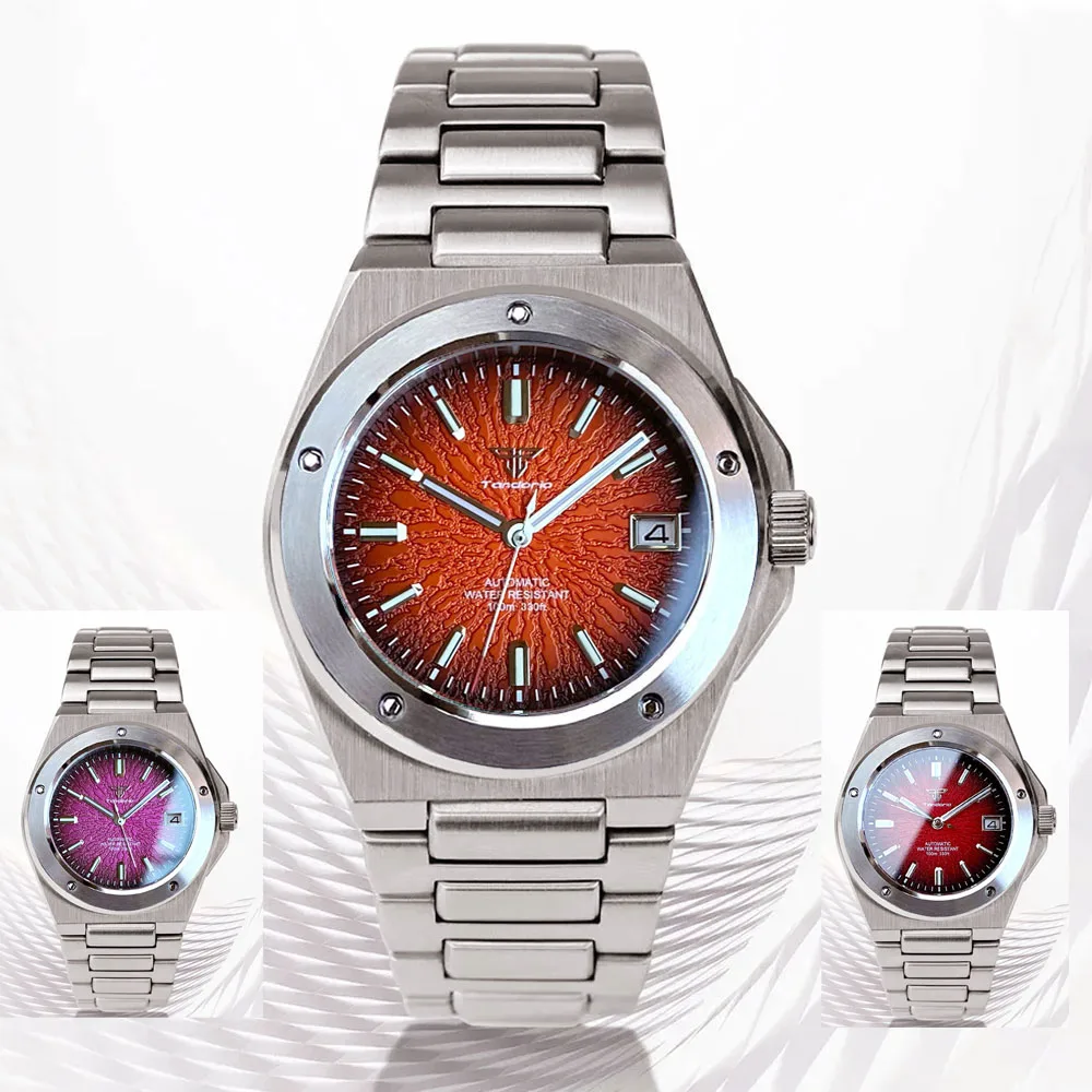 Tandorio New 40mm Engineer Style NH35 Automatic Men's Mechanical Watch Sapphire Glass 100m Waterproof Watches Striped Dial Lume