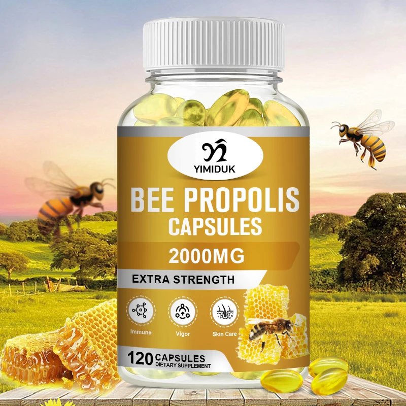 

Bee Propolis Capsules Supplement For Healthy Immune System, Digestion Teeth & Gums, Sore Throat Relief Skin Care