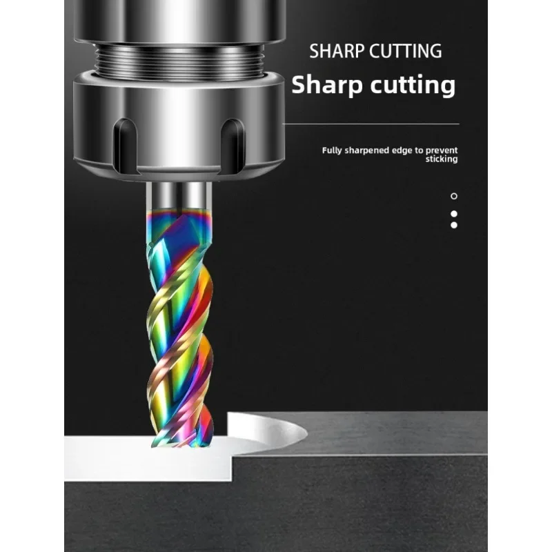 AZZKOR HRC60 3-Schneiden-Wolframkarbid-Schaftfräser, farbig beschichtet, für Aluminiumlegierungen, hochglänzend, langer, flacher Fräser, CNC-Werkzeug – Detail 5