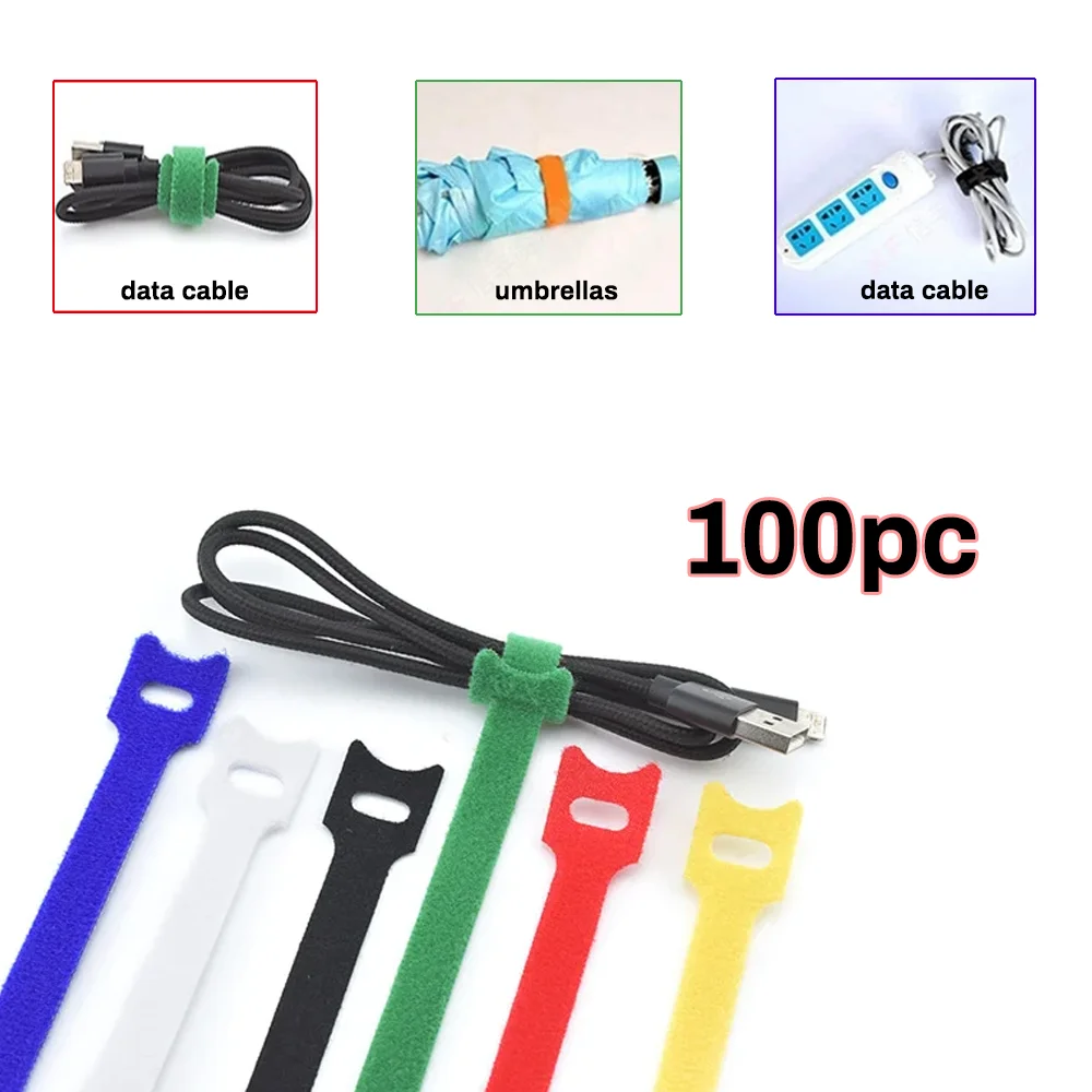 100PCS Self-adhesive Nylon Magic Tape Backless Data Line Strap Colorful Magic Stickers Backpackers Hikers Line Belt