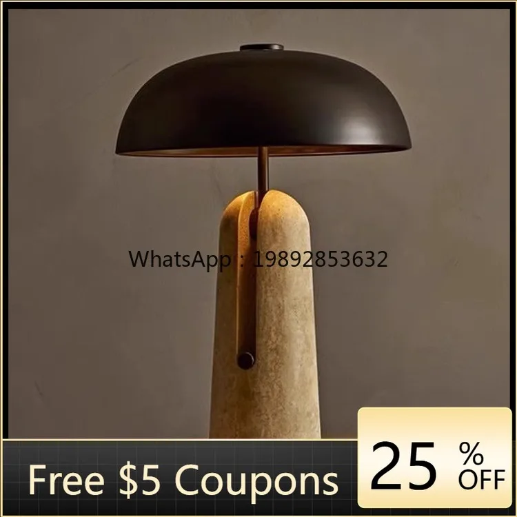 

Travertine Mushroom Wabi-Sabi Style Table Lamp for Living Room, Bedroom, Study, Bedside Eye Protection Table Lamp