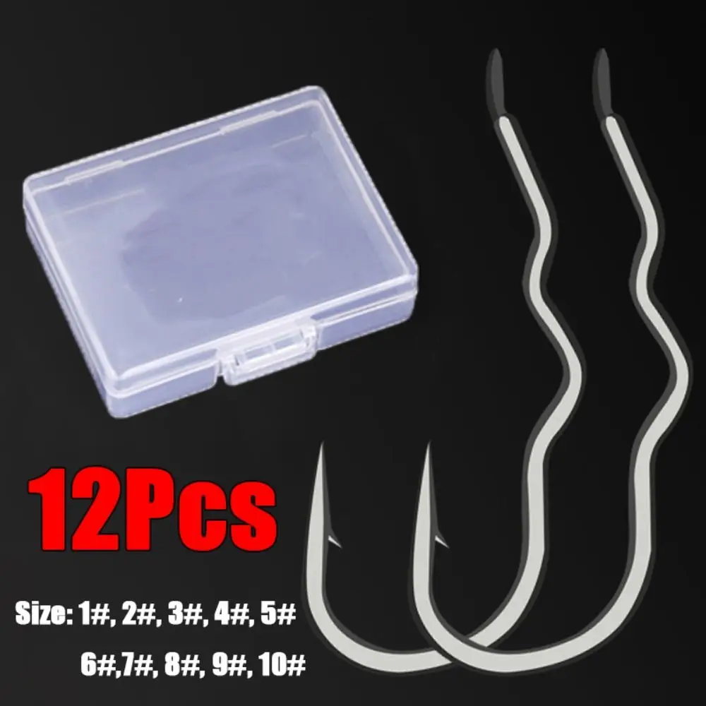 12Pcs/Box Triple Curved Fishing Hooks High Carbon Steel Fishing Hooks Sharp Barbed Automatic Flip Fishhooks Fishing Accessories