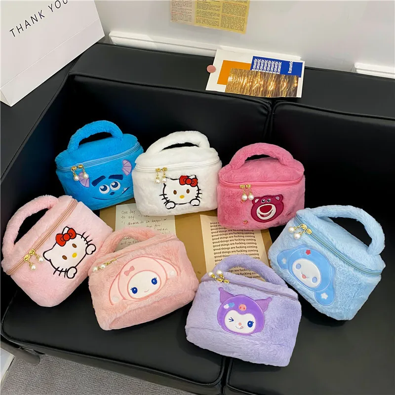 

Ins cartoon Sanrio plush handbag cute girl bucket change storage bag portable makeup bag wash up