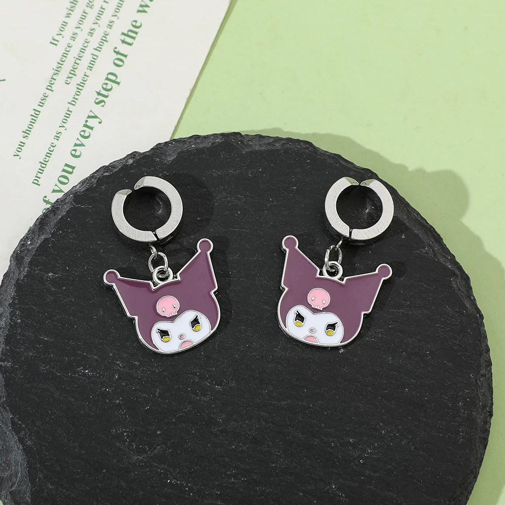 Sanrio Kuromi Anime Cartoon Earrings Fashion and Popular Earclips Cute Girl Earrings Gift