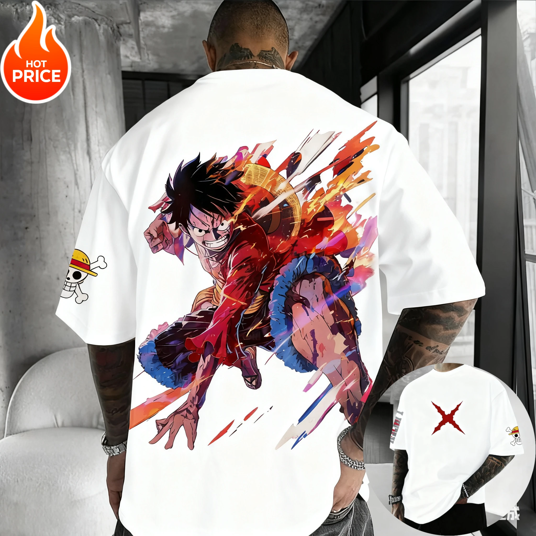เสื้อยืดอนิเมะวันพีซ ลูฟี่ ฮาราจูกุ ผู้ชาย ซูเปอร์ไซย่า วินเทจ ฤดูร้อน ทรงหลวม ผู้หญิง สตรีทแวร์ ลำลอง แขนสั้น เสื้อยืดท็อป