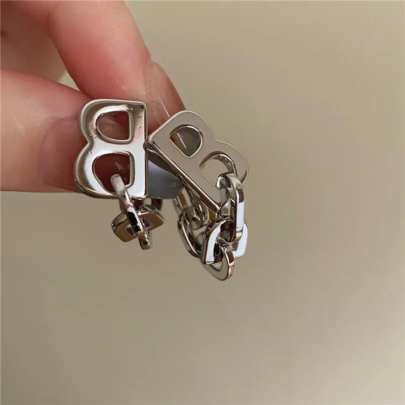Metal B Letter Link Chain Post Earrings For Women Punk New Styles Fashion Jewelry Trendy Accessories Geometric Hot Sales C1460