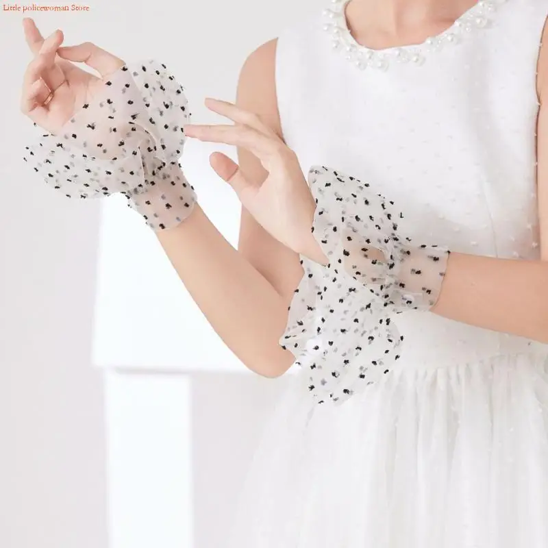 F92D أكمام أذرع شفافة واسعة وأساور معصم وأغطية للذراع وأكمام من التول للنساء في المكتب