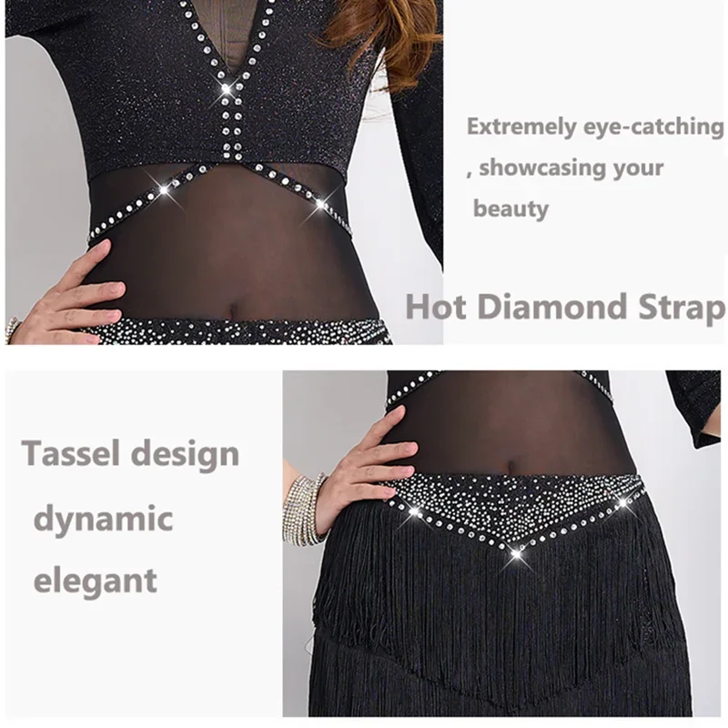 Femmes frange clapet gland danse latine haut et jupe adulte salle de bal Costume Tango Samba Rumba Salsa Jazz scène Performance Danc