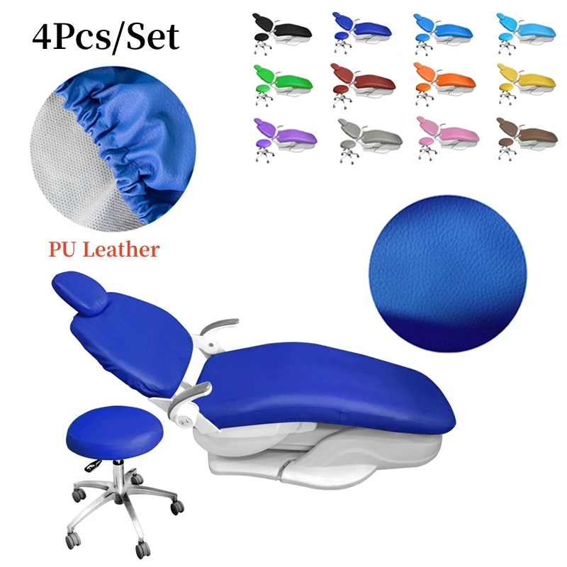 4Pcs/Set Dental Chair Cover PU Leather Unit Elastic Waterproof Protective Case Chair Seat Cover Dentist Equipment Dentistry Lab