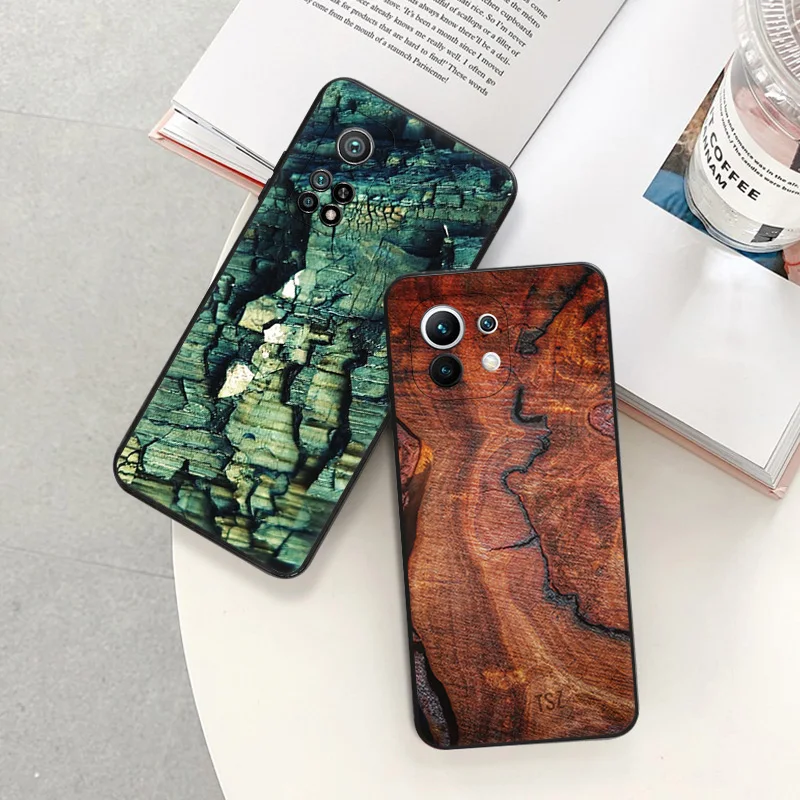 Matte Phone Case For Redmi Note 11 Pro 10 11s 10s 10a 10c Xiaomi 11t 10t Note10 Lite Color Wood Crack Textures Black Soft Cover