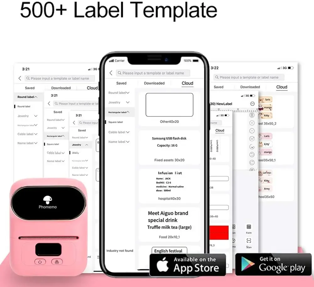 Imagem -03 - Portátil Thermal Business Label Maker Impressora Bluetooth Suporta 2050 mm Largura 203dpi Impressão Inkless App Negócios Phomemo-m110