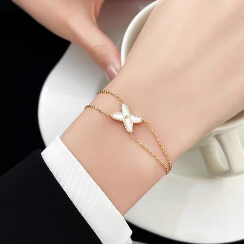 925 sterling silver white Fritillaria X-shaped bracelet women\'s fashion luxury jewelry.