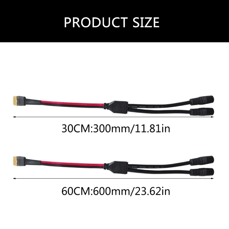 XT60 Female to Double DC8mm 7.9x0.9mm Cable 12AWG Extension for Solar Generator and Power Station