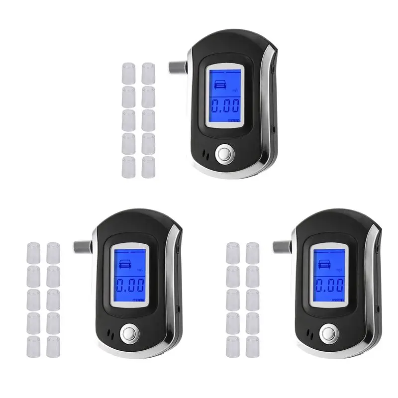 A95E-3X AT6000 Alcohol Tester With 30 Mouthpieces Professional Digital Breath Breathalyzer With LCD Display Screen