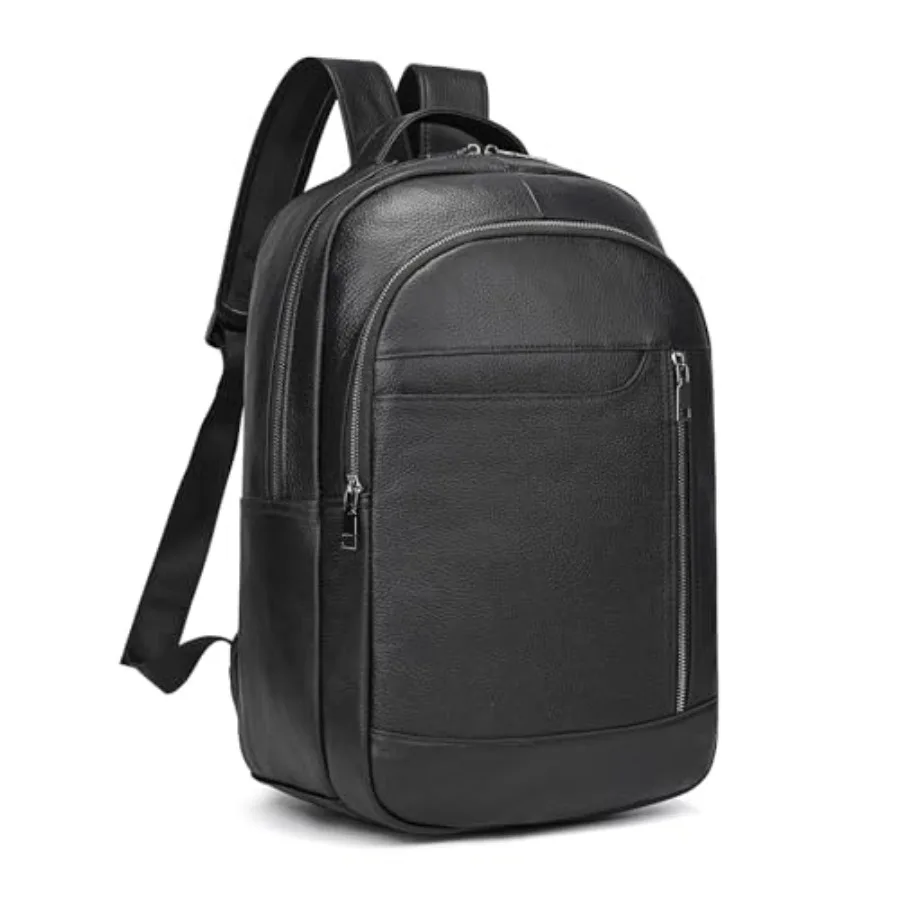 

Genuine Leather Backpack for Men Casual Shoulder Bag Multi Pockets Daypack 15.6 Inch Laptop Bag for Travel Business Outdoor