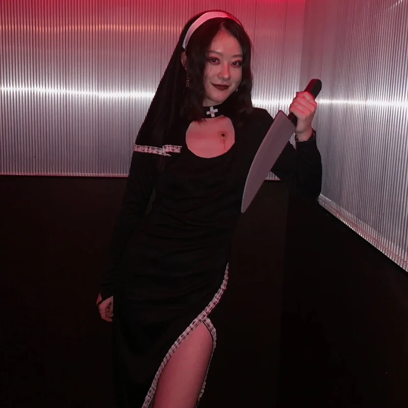 أزياء الهالوين نون التأثيرية للنساء البالغات، أزياء مثيرة للديكور من ألياف البوليستر، أزياء المسرح