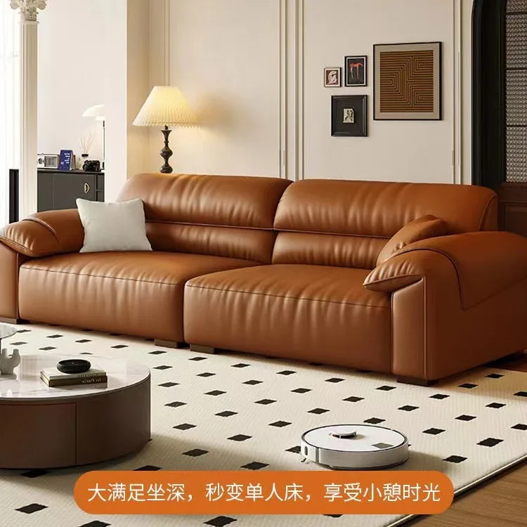 أريكة فنية من الجلد على الأذن، أريكة إيطالية فاخرة وخفيفة الوزن لغرفة المعيشة المنزلية، حجم بسيط وحديث، أريكة جلدية مستقيمة #4