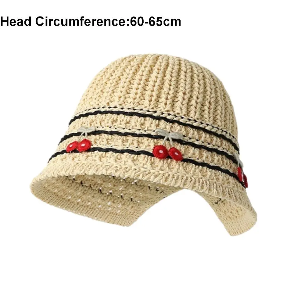 Image 7: Chapeau de paille cerise tendance, protection solaire, large bord, tissé, élégant, pliable, pour les vacances