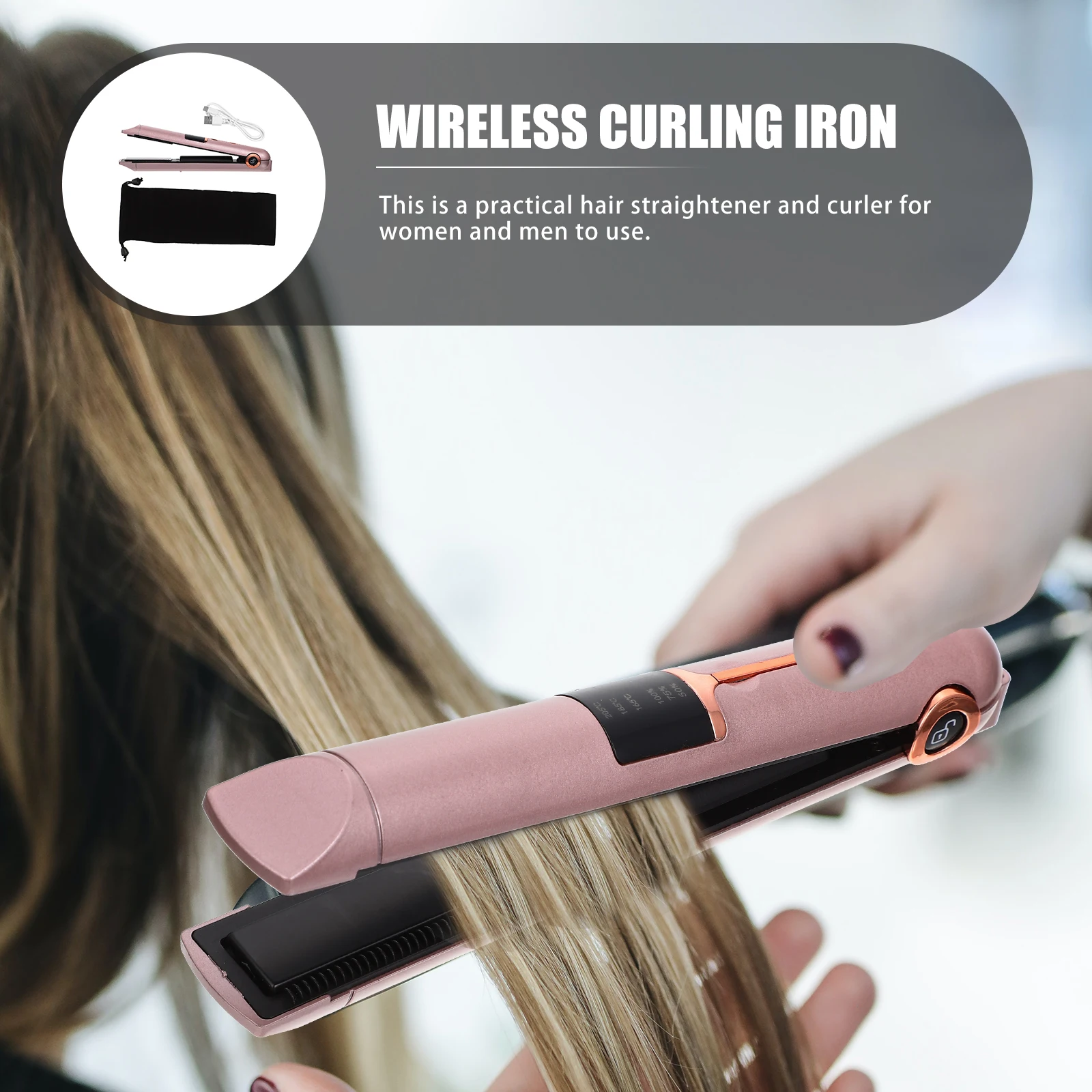 

Multifunctional Hair Straightener Curler Portable Usb Rechargeable Compact Adjustable Temperature Ergonomic Design For Travel