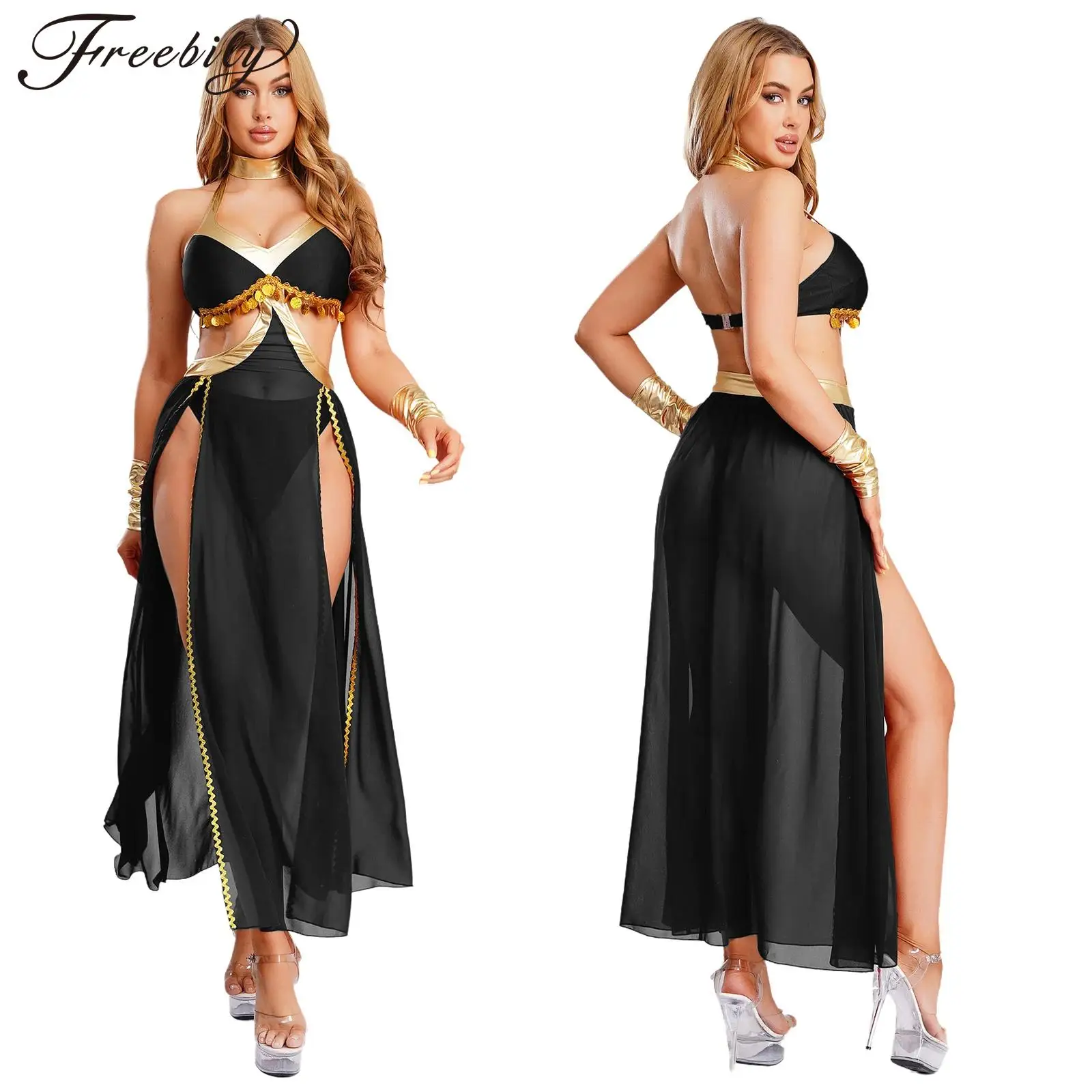 

Женский костюм для танца живота: платье с пайетками, бахромой и разрезом, шифоновый подол, халтер-топ, индийский/латинский танцевальный костюм для танца живота и выступлений