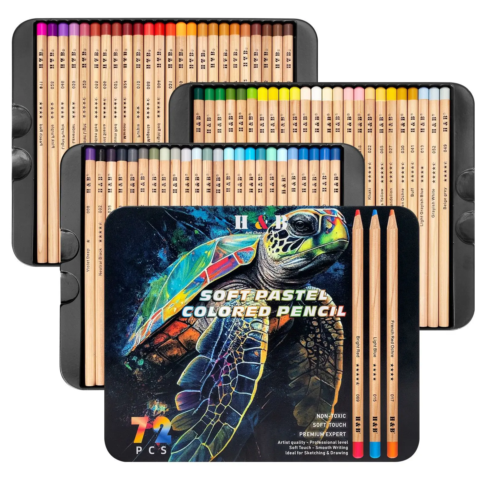 Pastel Colored Pencil Set 24 48 72 Colors Soft Chalk Pencils 4.0mm Jumbo Lead Pre-Sharpened Wooden Sketch Pencils for Portrait