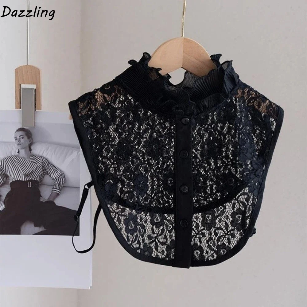 

Elegant Detachable Fake Collar Easy To Match Hollow Flower Lace Lapel Half Shirt White Black Victorian Collar