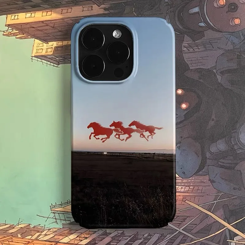 

Running Red Horses Under The Sunset Glow Phone Case for IPHONE 17 Air 16E 15 PROMAX 14 Plus 13 12 MINI 11 XR Acrylic Phone Cover
