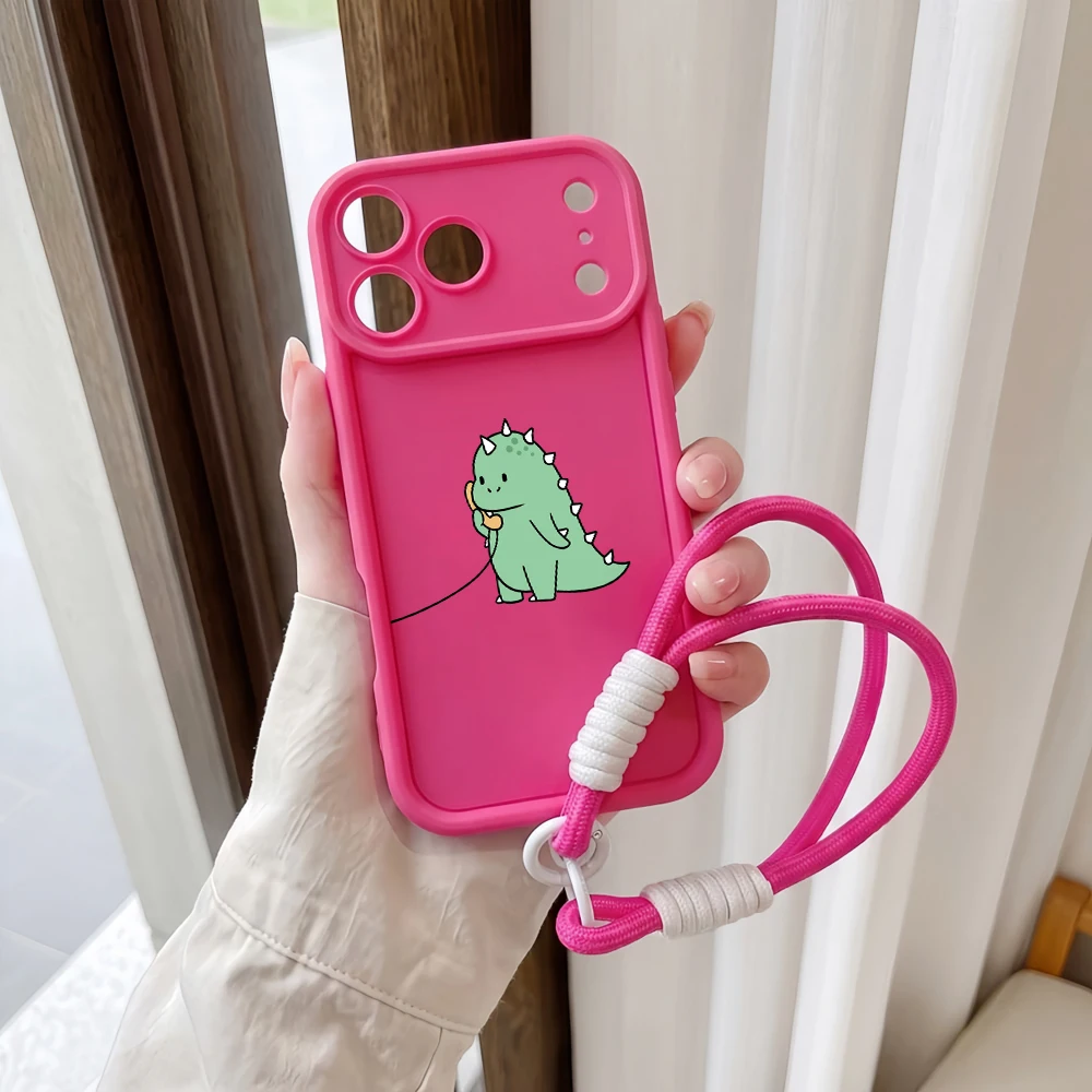 Grüne Dinosaurier-Lanyard-Handyhülle für iPhone 11 12 13 14 15 16 17 Pro Max 16 15 14 Pro Plus XS Stoßfeste Matte Silikonhülle – Detail 5