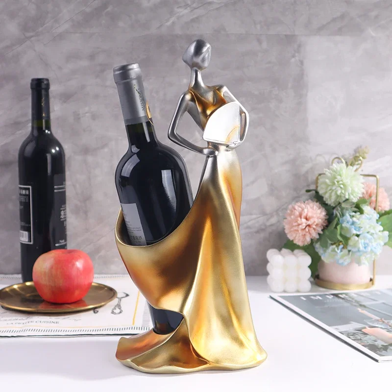 

European Style Vintage Dancer Wine Rack,Girl Bottle Holder Décor,Living Room Wine Cabinet Decorative Pieces Creative Ornament