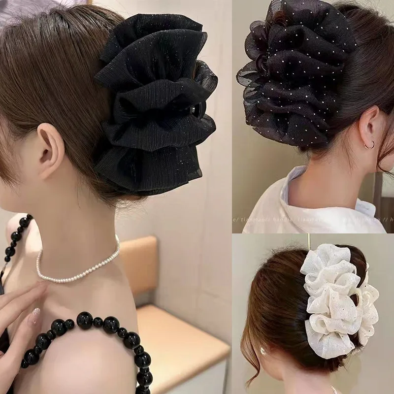 רשת גזה רשת גזה טופר עבור נשים קשת גדולה קוריאנית קליפ סרטנים טופר אלגנטי אקריליק ילדה ראש בגדי שיער