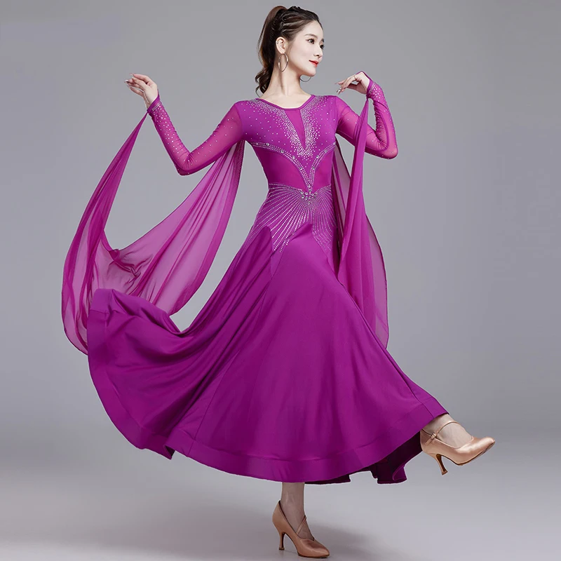 

2024 New Modern Dance Dress Competition Waltz National Performance Dance Diamond Dress Drift Belt Large Swing Dress DQL9383