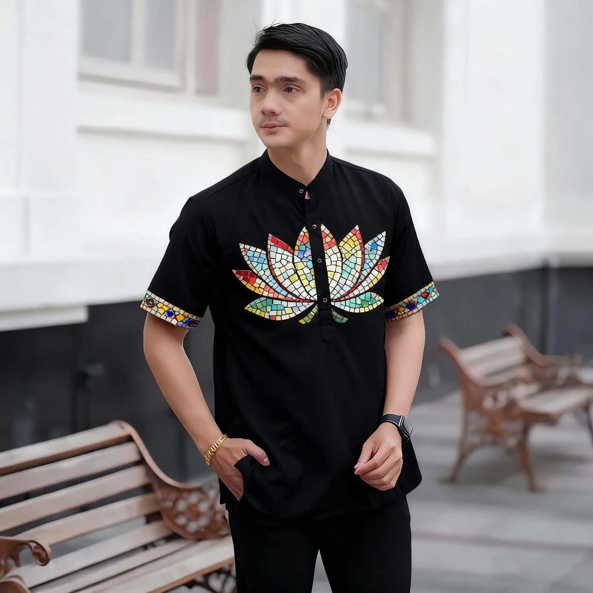 Mens Abaya Thobe Arabic National Style Henley Banded Plain Gown Shirts Muslim 2026 Thobe Middle Eastern Islamic Short-sleeved