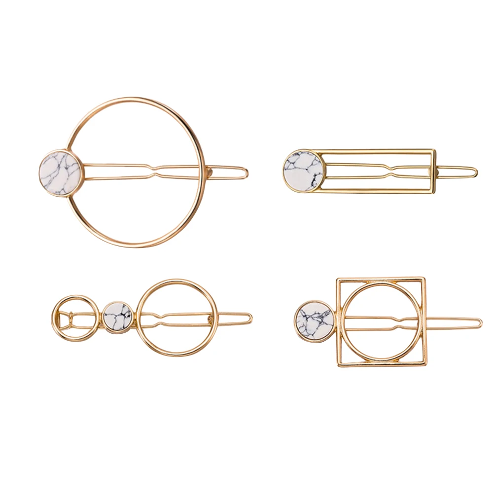 

4pcs Cracked Natural Stone Hair Clip Fashion Alloy Geometric Hair Barrettes Hair Accessories for Girls Women (4 Styles)