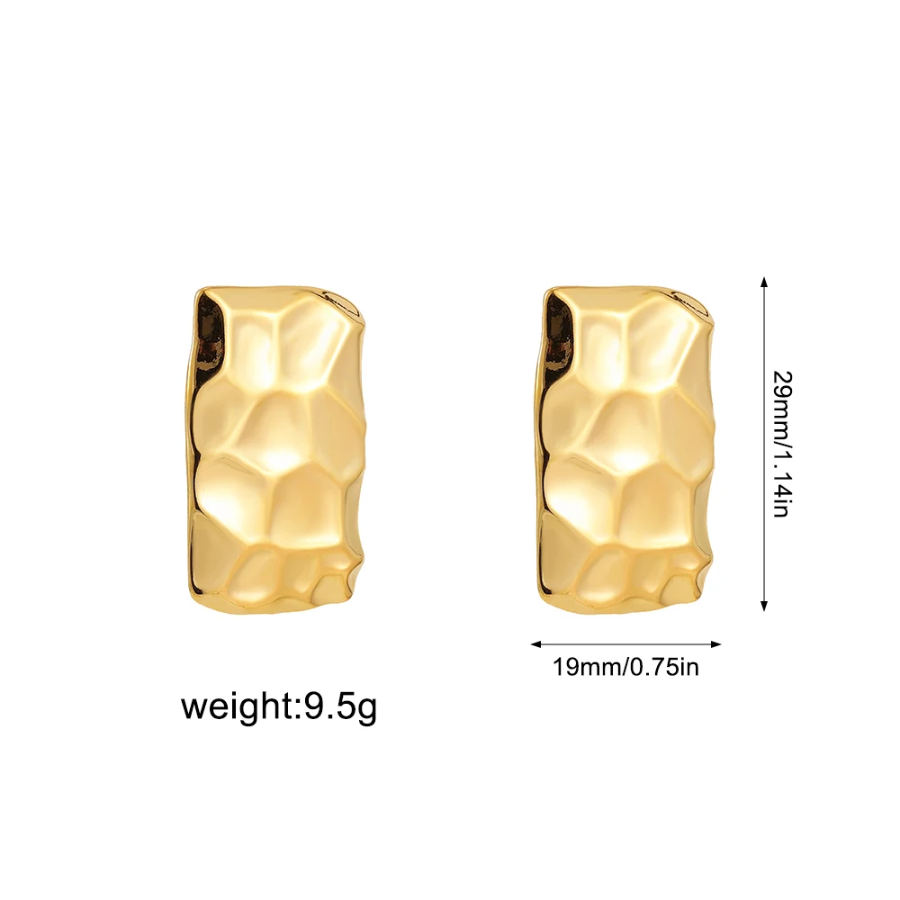 Vintage Stainless Steel Texture Hammered Geometric Drop Earrings for Women Gold Plated Rectangle Earrings Statement Jewelry image 6