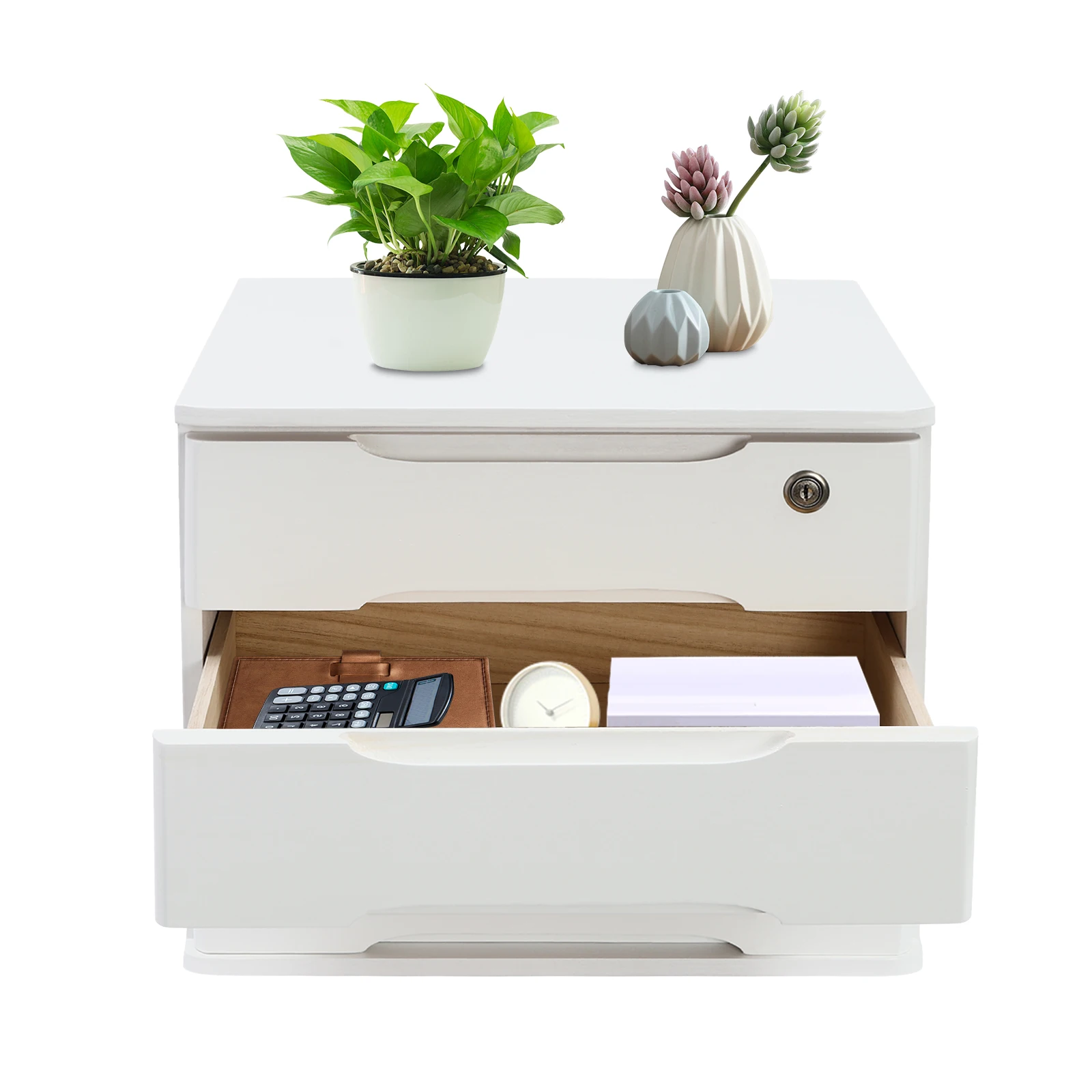 

Wooden Desktop Storage Box, Desk Organizer, Desktop Storage Box with Lockable Drawers