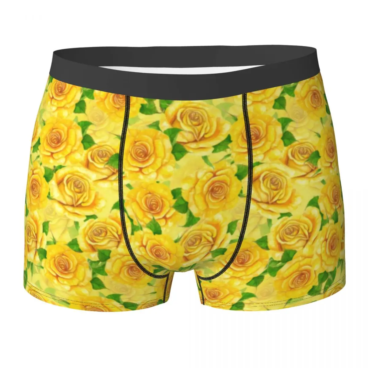 Watercolor Roses Underwear Yellow Floral Print Male Panties Printed Breathable Boxershorts Trenky Boxer Brief Plus Size 2XL