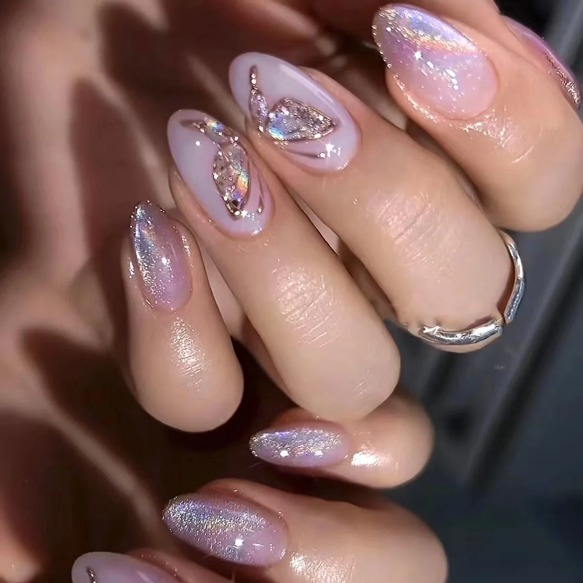

Handmade Magic Mirror Powder Wearing Nail Pieces Purple Solid Color Simple Nail Art Butterfly Wearing Nail Pieces Batch