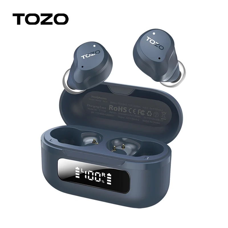 TOZO NC9 Bluetooth Earbuds TWS Upgrade in ear Headsets Wireless with Mic LED Power Display Longer Playing Time