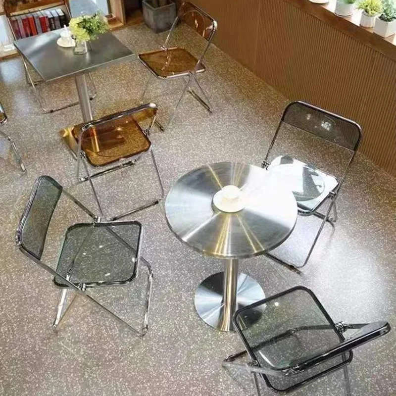 

Stainless steel table simple industrial style coffee balcony coffee table small round square