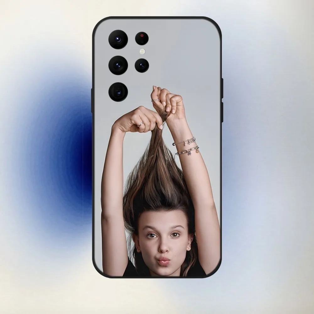 M-Millie Bobby Brown Phone Case For Samsung S24,23,22,30,21,10,9,Ultra,Plus,Lite,FE,5G Black Soft Case