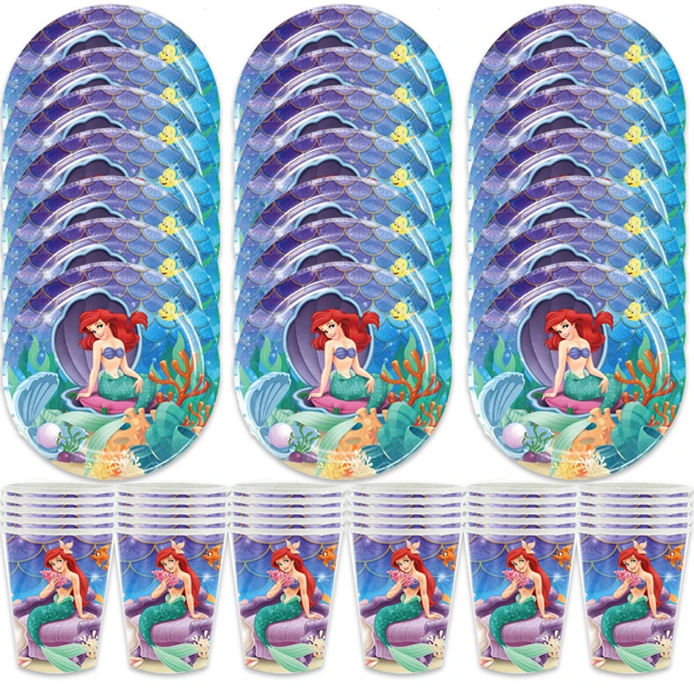 

60pcs/set Little Mermaid Arirel Children's Birthday Party Decoration Boy Favor Decoration Blaze Car Paper Plate Cup Deco Events