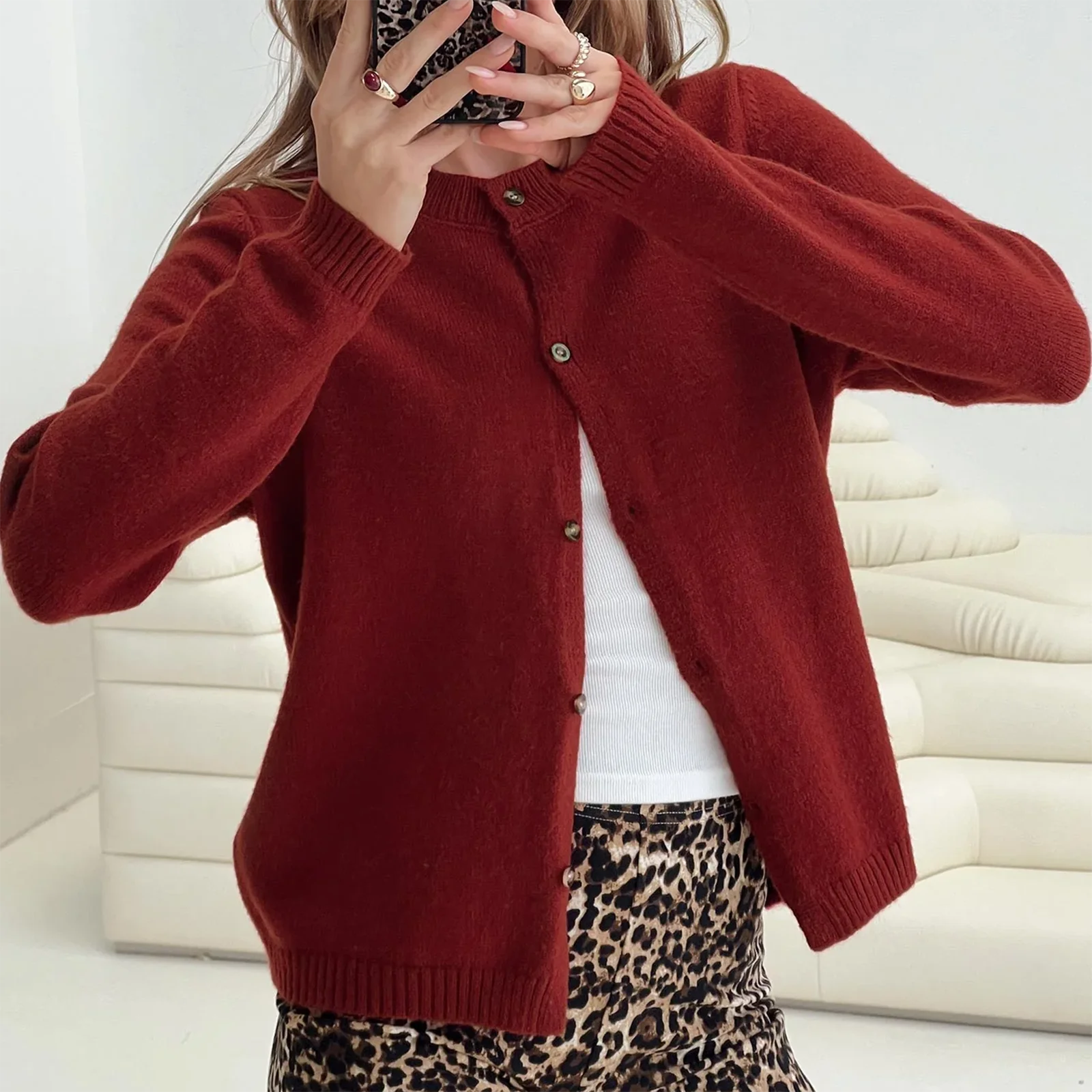 

Women Long Sleeve Cardigans Sweater Knitted Coats Casual Single Breasted Korean Slim Chic Ladies Tops