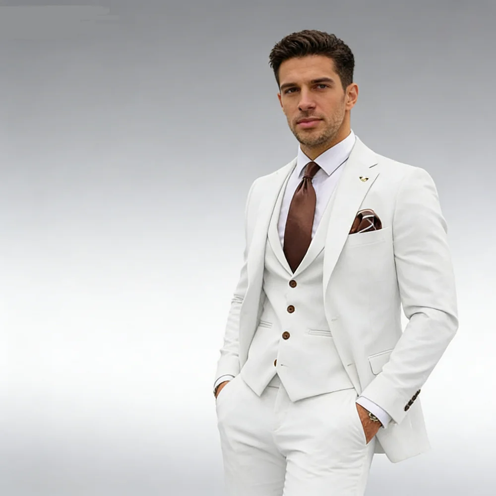 

Solid Men Suits Slim Fit Smart Casual Wedding Dress Notch Lapel Jacket Groom Tuxedos for Business 3 Piece Set(Blazer+Pants+Vest)