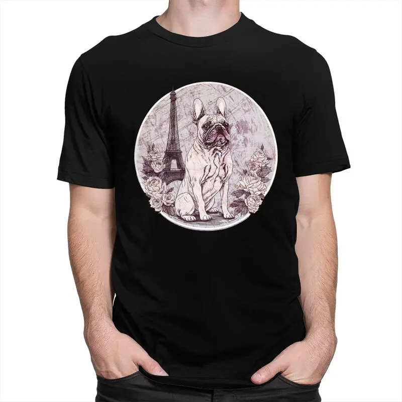 Custom Funny French Bulldog Lovers T Shirt for Men Pure Cotton Tshirt Unique Tee Short Sleeved T-shirts Slim Fit Clothing Merch