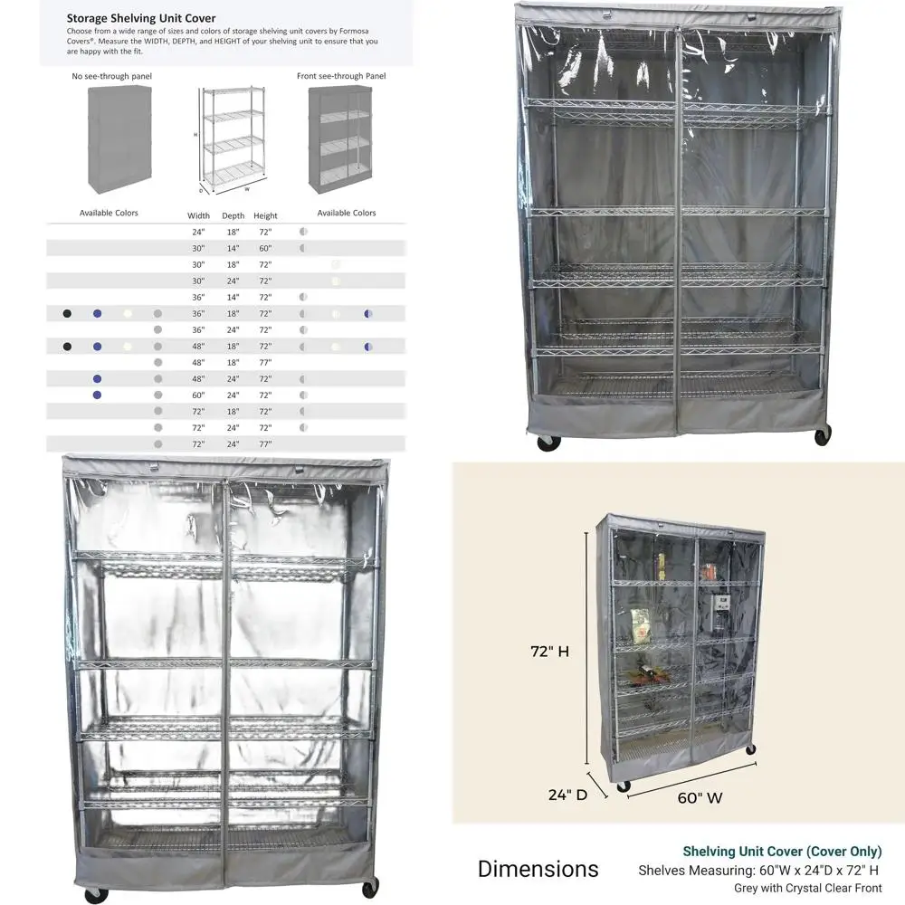 

Grey Heavy-Duty Waterproof PVC Storage Rack Cover, 60x24x75 - Dust & Water Resistant, Multi-Zippered (No Shelves Included)