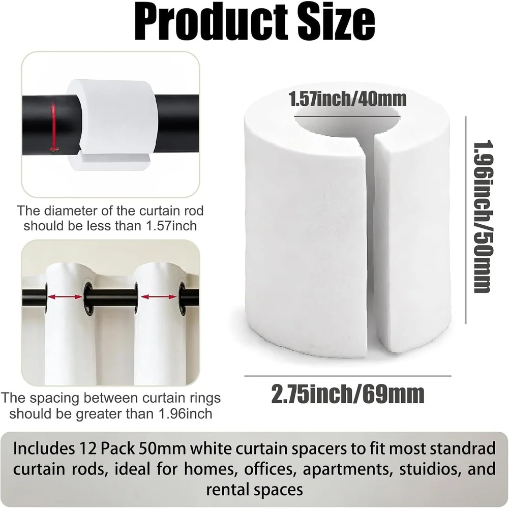 12 Count EVA Foam Curtain Spacers Supporting Repeatable Drapery Layouts Bedrooms Bathrooms and Multipurpose Rooms