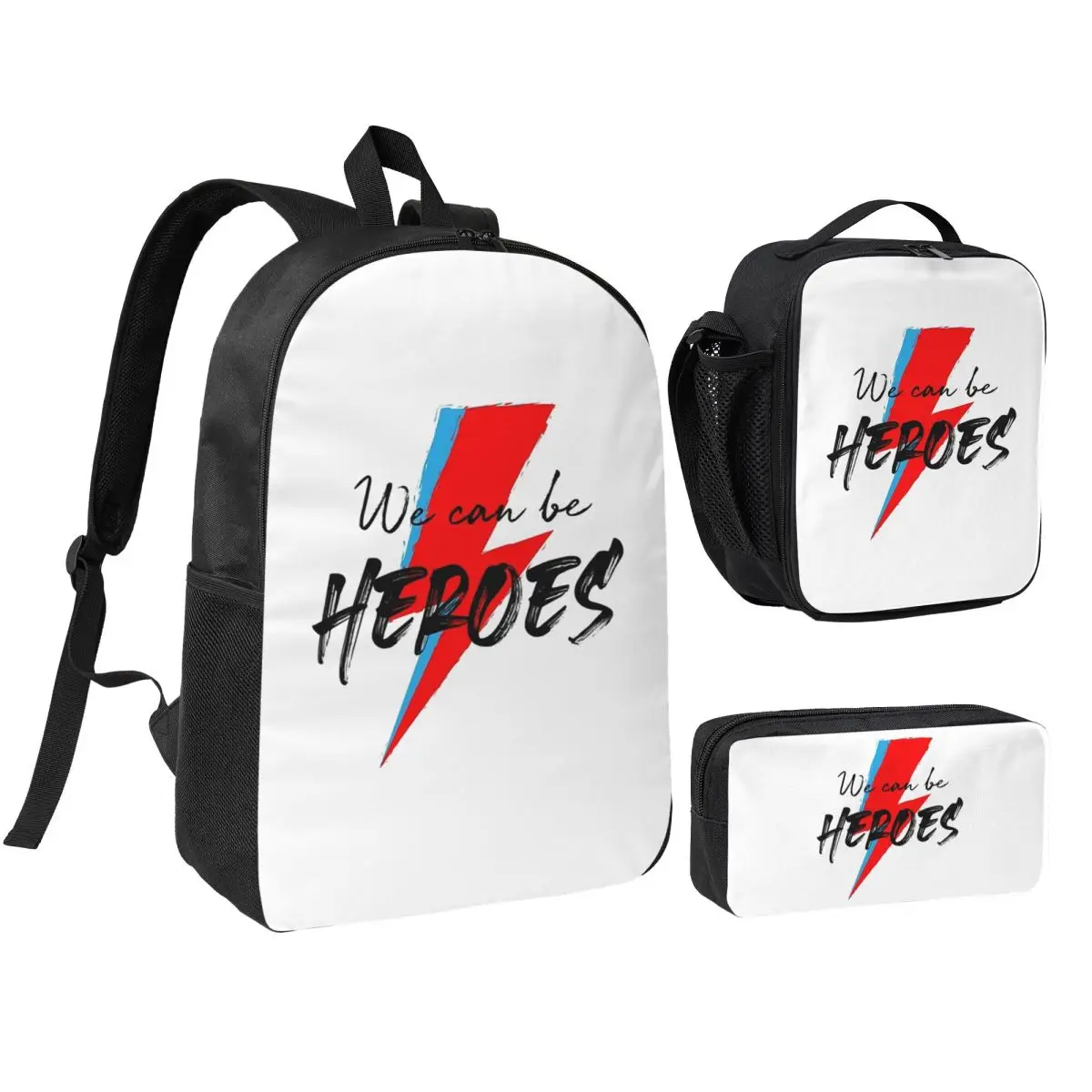 We Can Be Heroes Bowie Backpack Boys Girls BookBag School Bag Shoulder Bags 3ps Insulated Lunch Bag Pencil Case